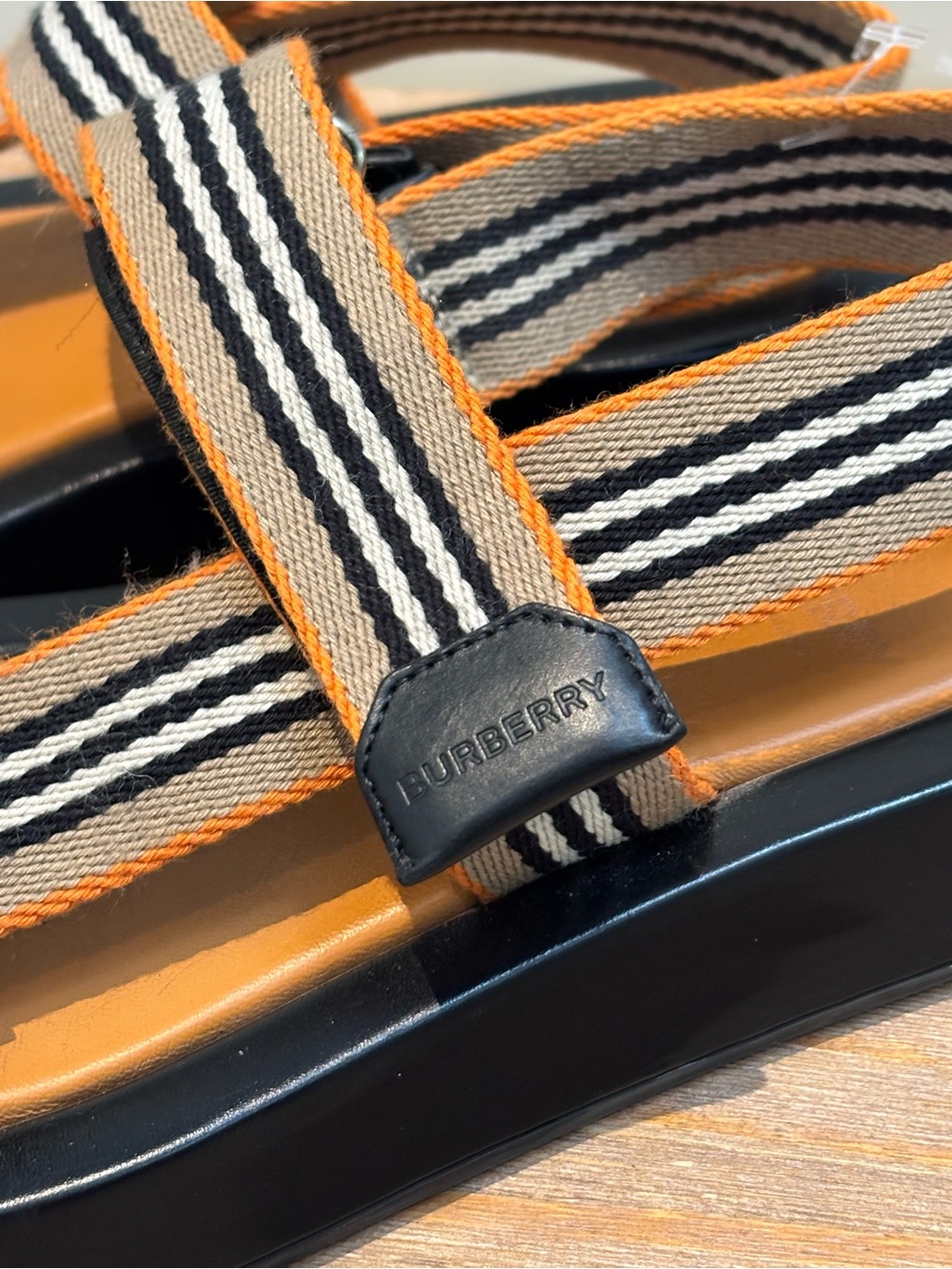 Burberry Eve Icon Stripe Strappy canvas, leather Sandals deep orange 39/9 $650 - Picture 4 of 11